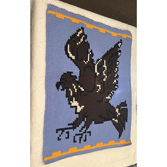 Handmade Crochet Lap Blanket Eagle ONE OF A KIND Cottagecore Granny 31x42 AUBURN - Picture 2 of 4